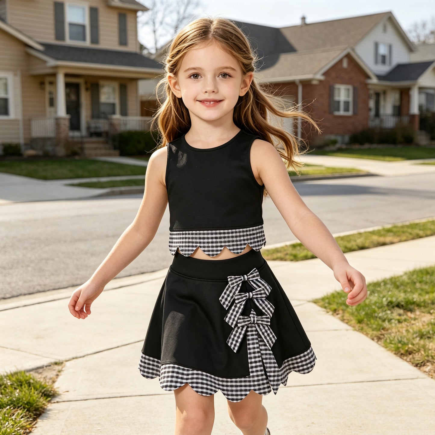 Black top matching skorts girls summer yoga outfit