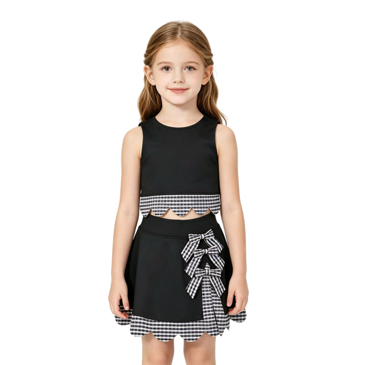 Black top matching skorts girls summer yoga outfit
