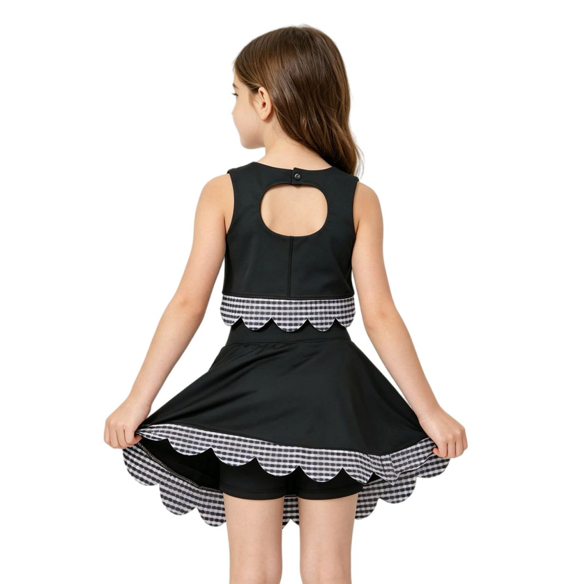 Black top matching skorts girls summer yoga outfit