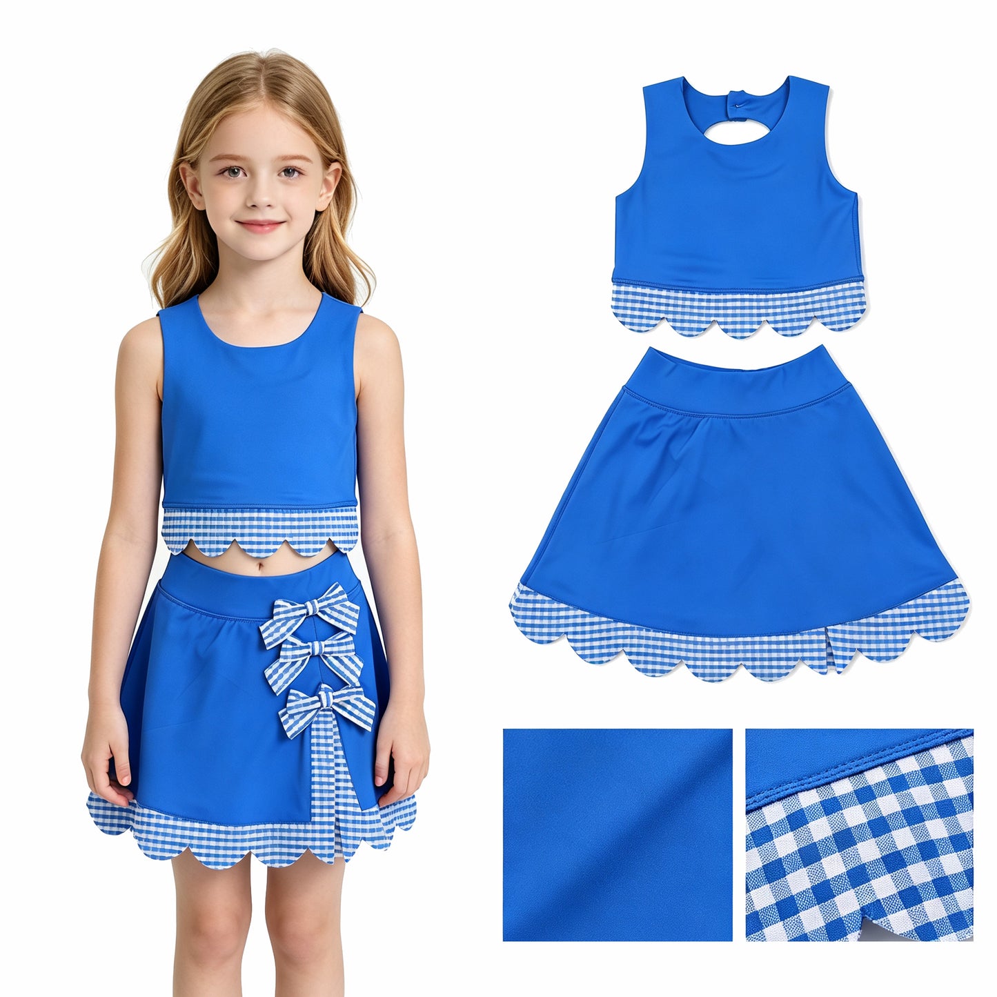 Blue top matching skorts girls summer yoga outfit