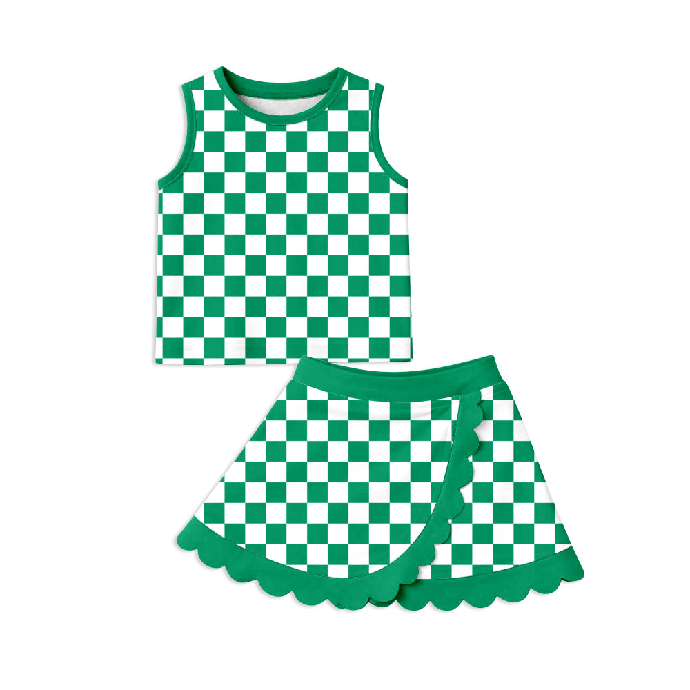 Green plaid top matching skorts girls summer yoga outfit preorder