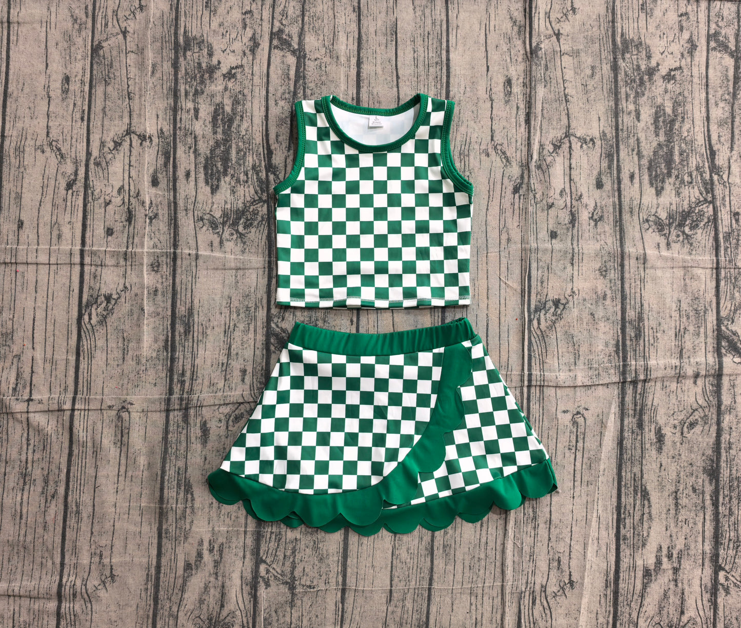 Green plaid top matching skorts girls summer yoga outfit preorder