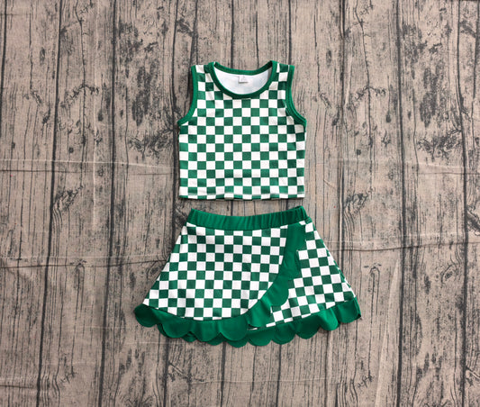 Green plaid top matching skorts girls summer yoga outfit preorder