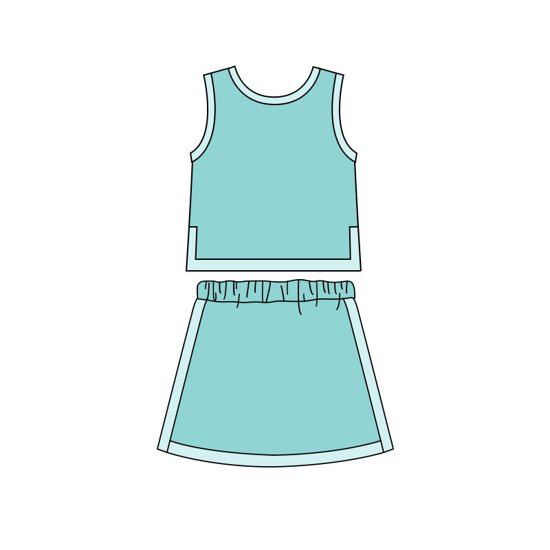Aqua top matching skorts girls summer  outfit preorder