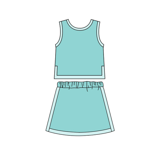 Aqua top matching skorts girls summer  outfit preorder