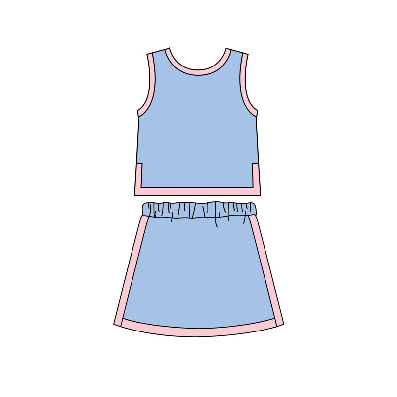 blue top matching skorts girls summer  outfit preorder