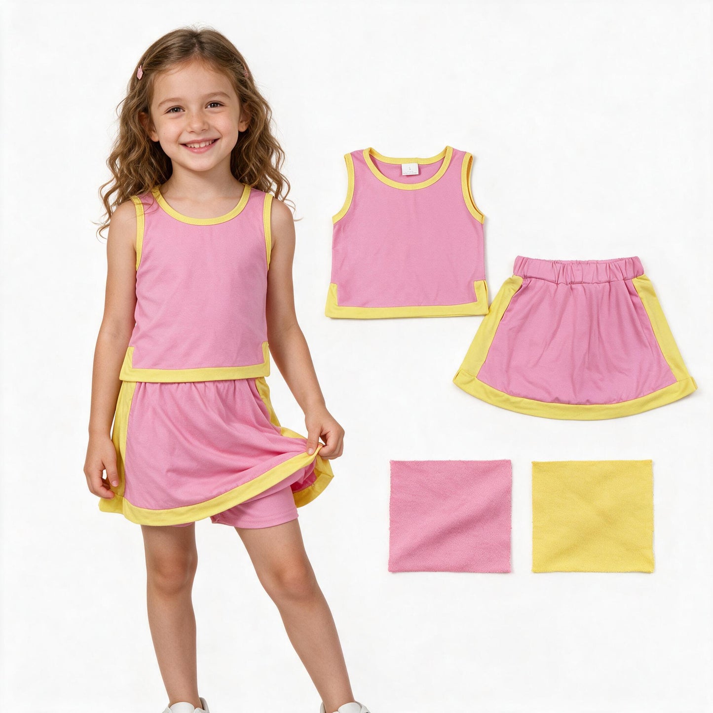 Pink top matching skorts girls summer  outfit