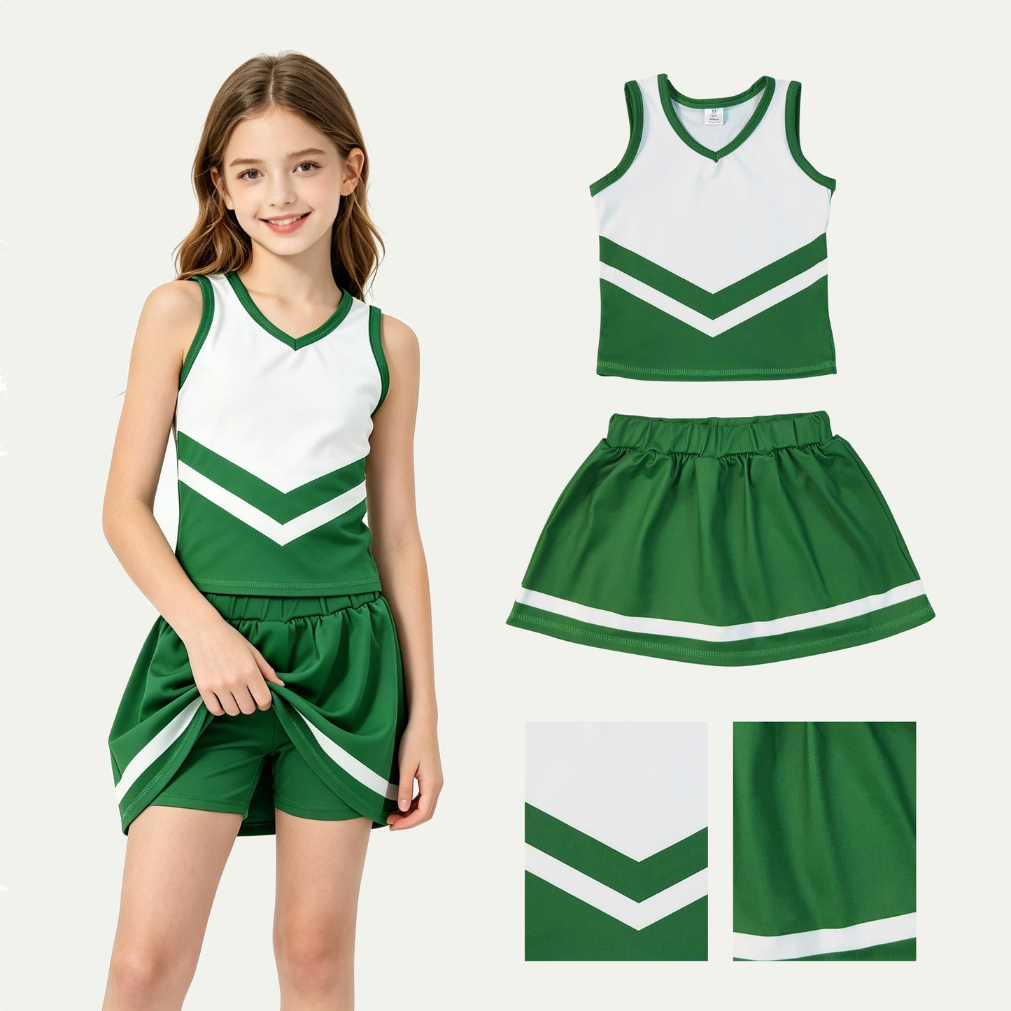 Green top matching skorts girls summer yoga outfit