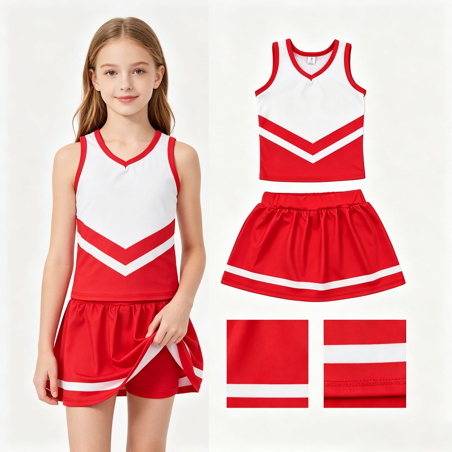 Red top matching skorts girls summer yoga outfit