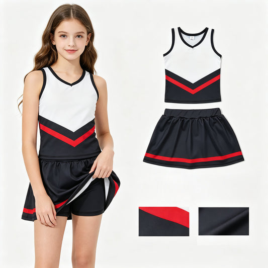 Black red top matching skorts girls summer yoga outfit