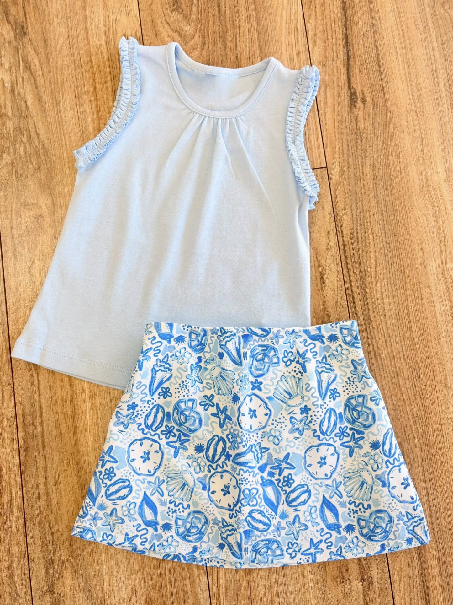 Blue tank top matching yoga skorts girls summer outfit preorder