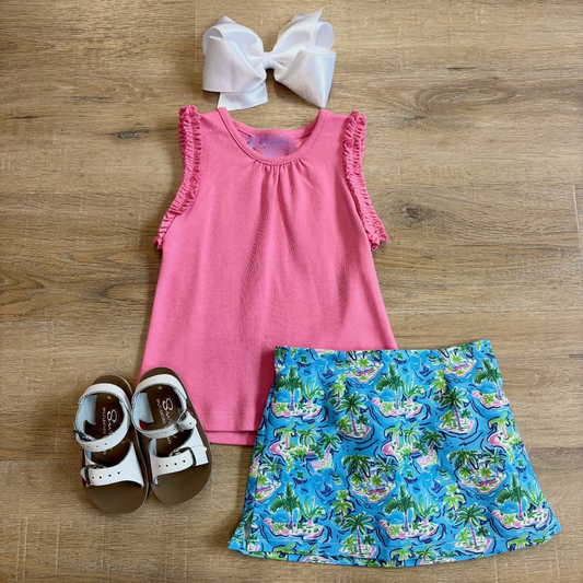 Hot pink tank top matching yoga skorts girls summer outfit preorder