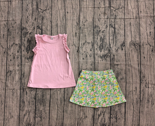 Pink tank top matching yoga skorts girls summer outfit preorder
