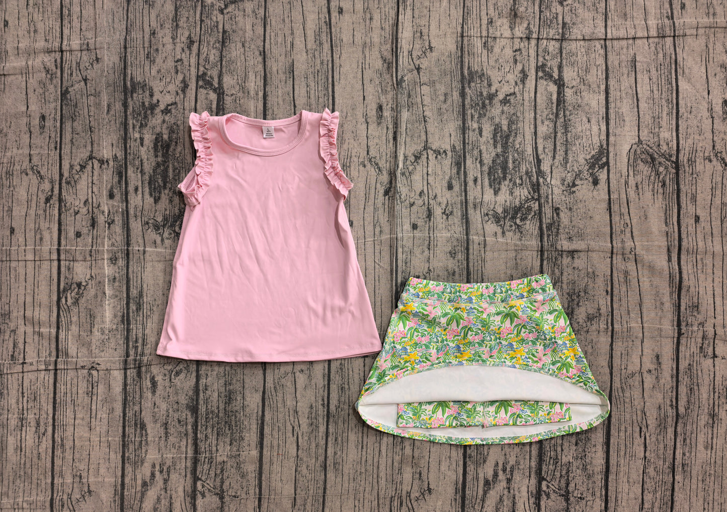 Pink tank top matching yoga skorts girls summer outfit preorder