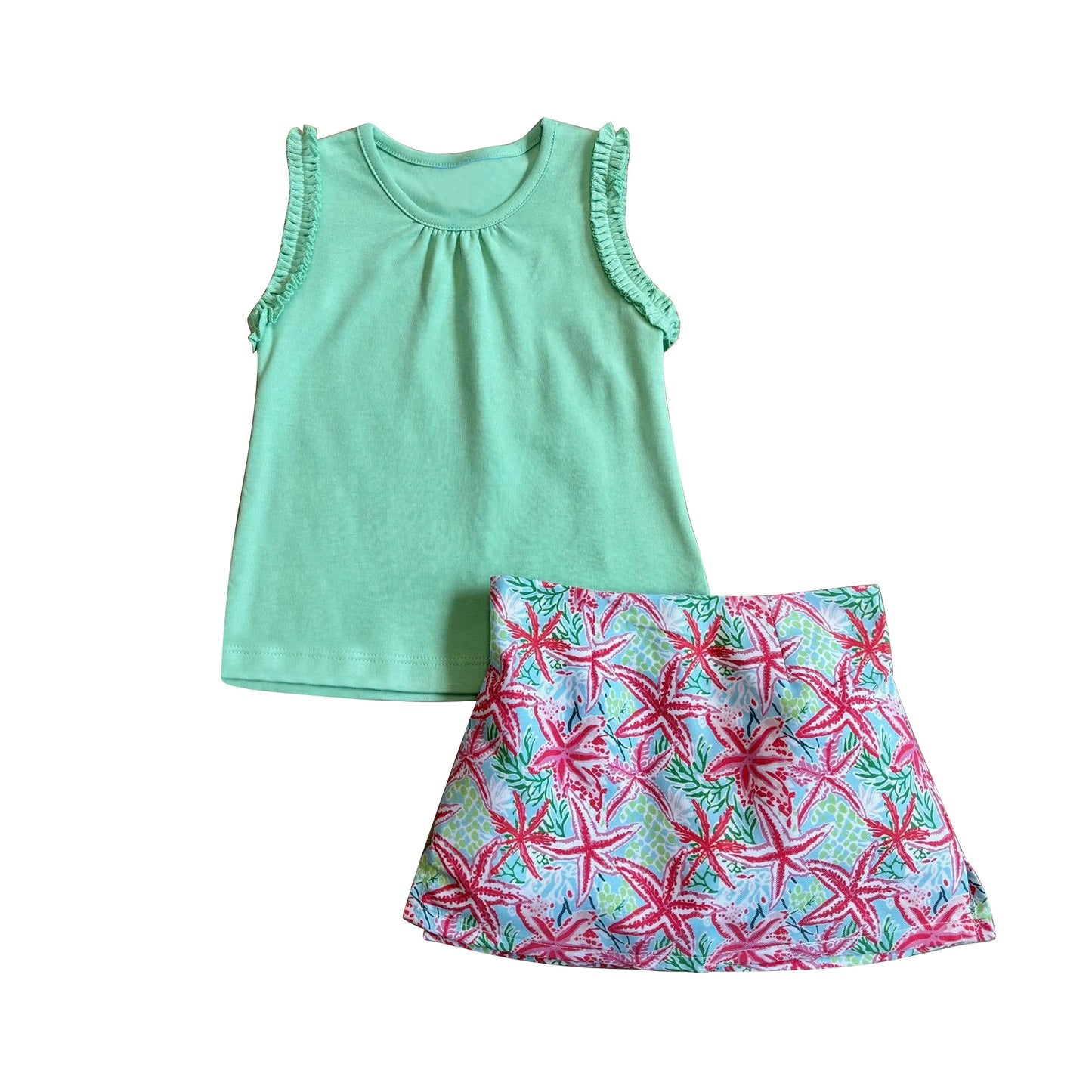 Green tank top matching yoga skorts girls summer outfit preorder