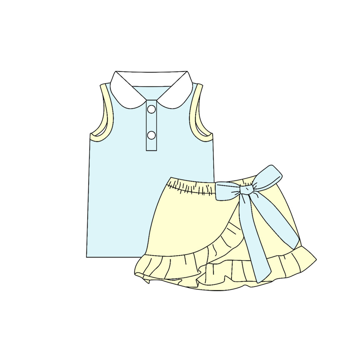 Blue tank top matching skorts girls summer outfit preorder