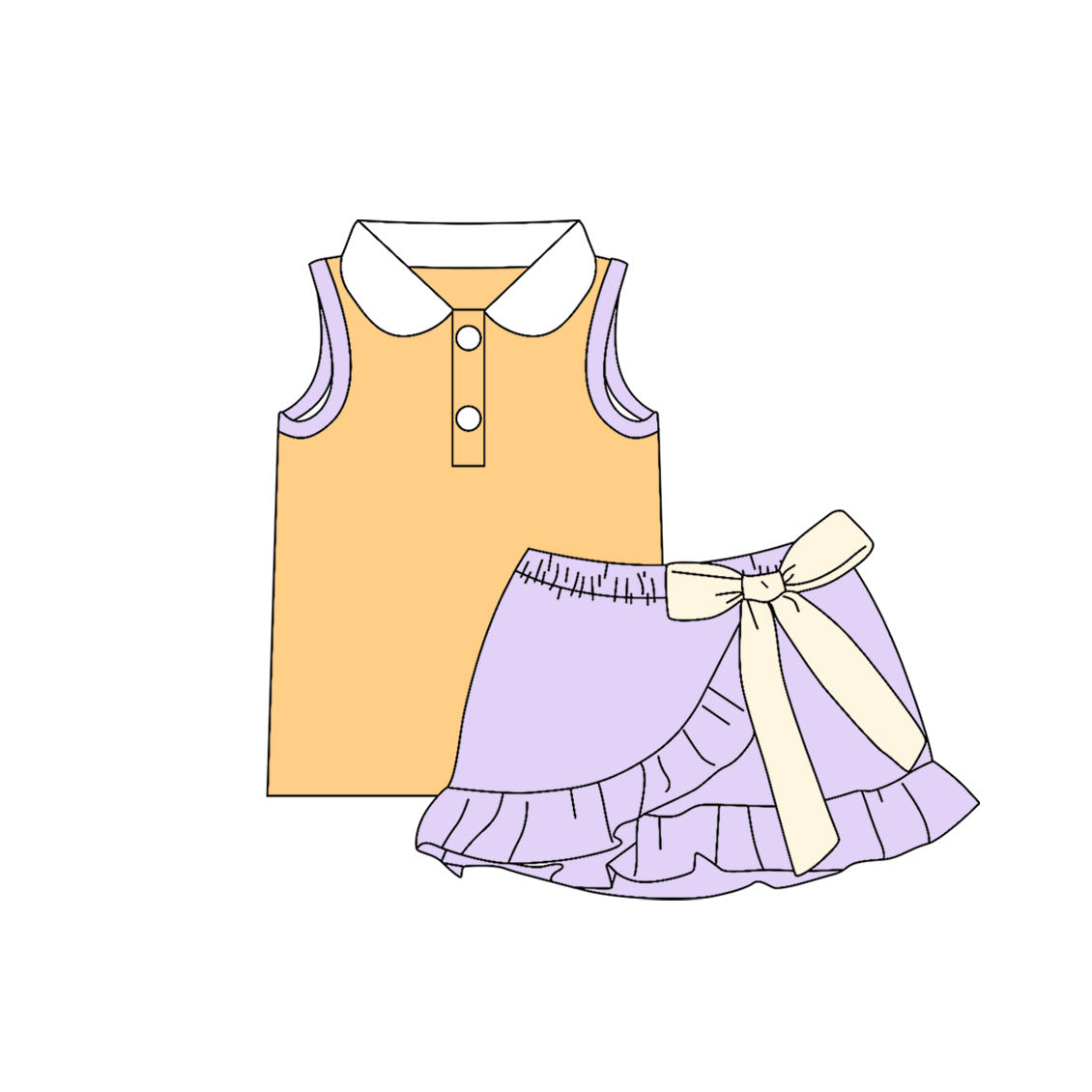 Yellow tank top matching skorts girls summer outfit preorder
