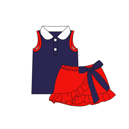 Blue tank top matching skorts girls summer outfit preorder