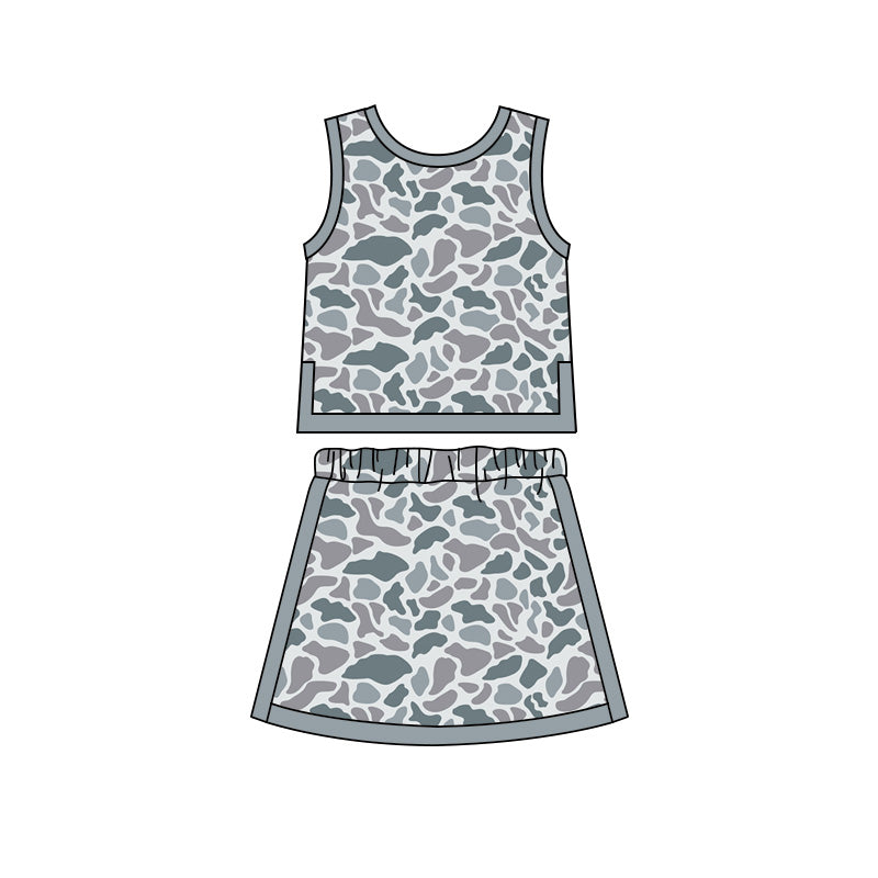 Light grey yoga top matching skorts girls summer outfit preorder