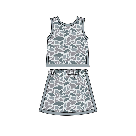 Light grey yoga top matching skorts girls summer outfit preorder