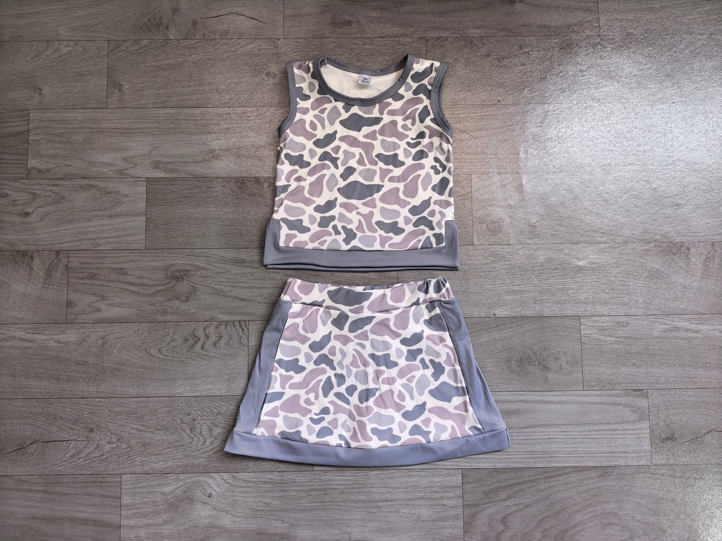 Light grey yoga top matching skorts girls summer outfit preorder