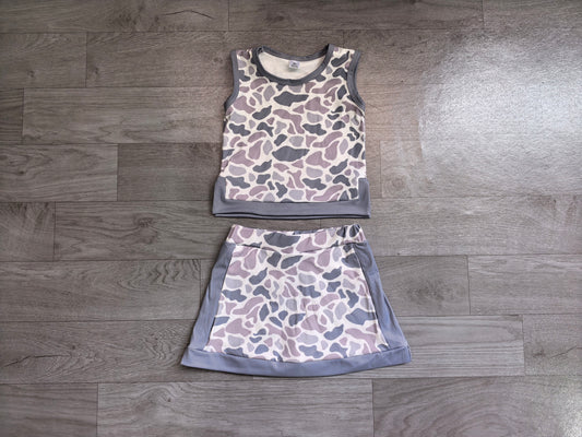 Light grey yoga top matching skorts girls summer outfit preorder