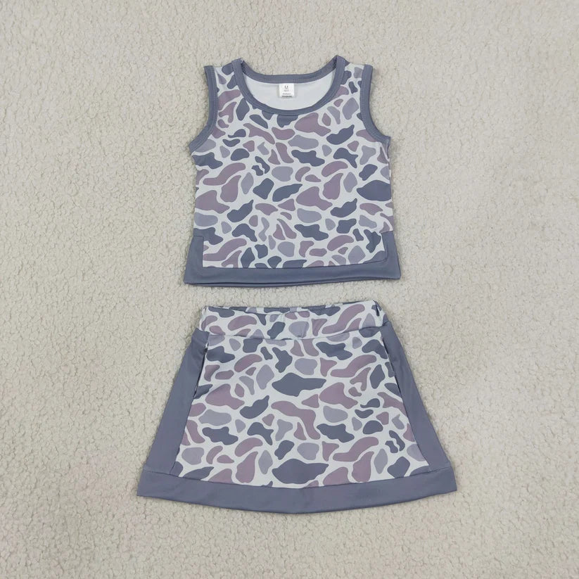 Brown green yoga top matching skorts girls summer outfit