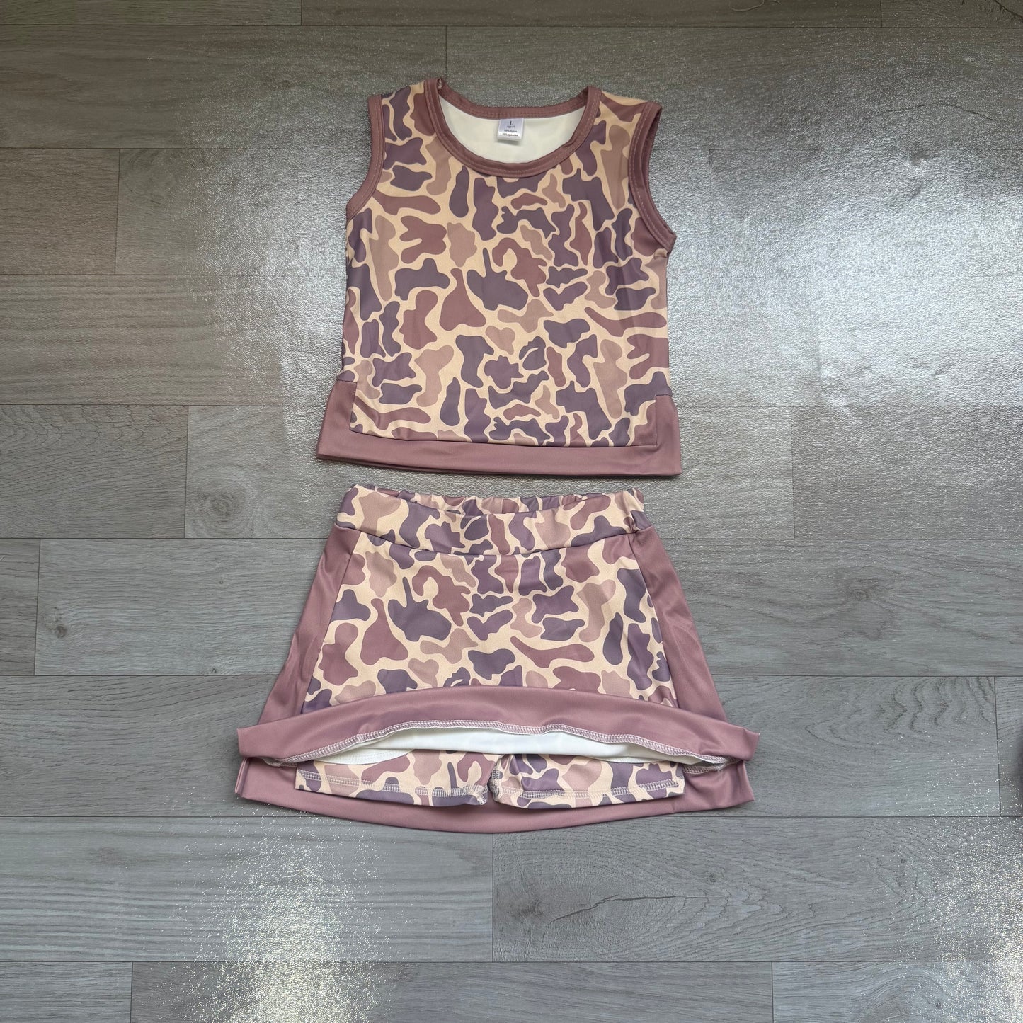 Brown yoga top matching skorts girls summer outfit preorder