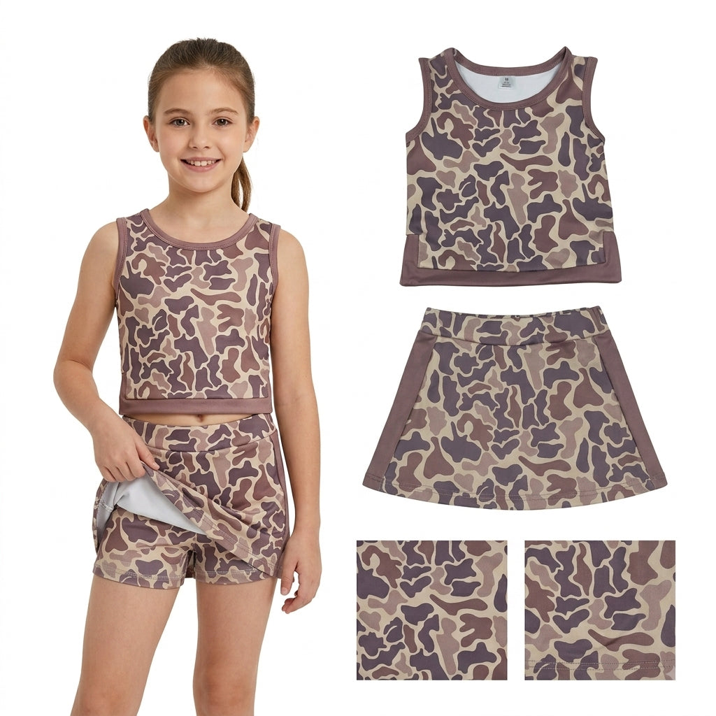 Brown yoga top matching skorts girls summer outfit