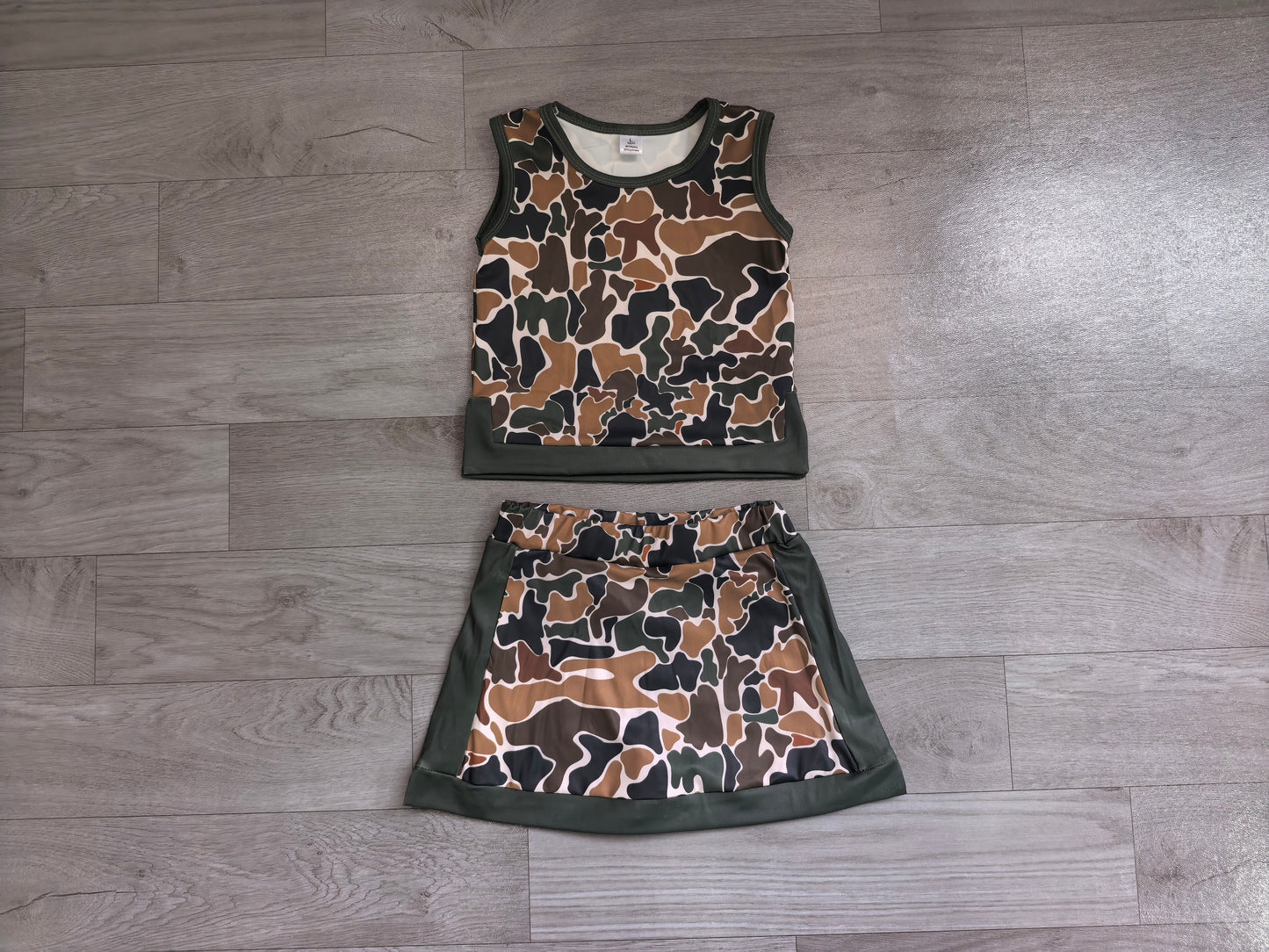 Brown green yoga top matching skorts girls summer outfit preorder