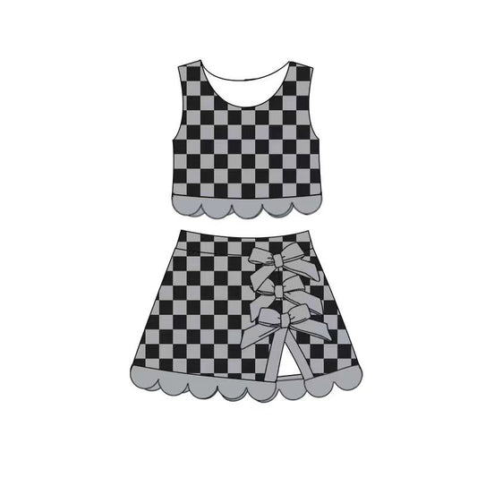 Black checkered yoga tank top matching skorts girls summer outfit preorder