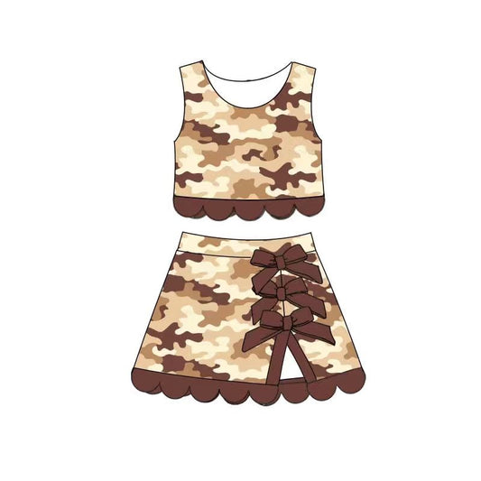 Brown checkered yoga tank top matching skorts girls summer outfit preorder