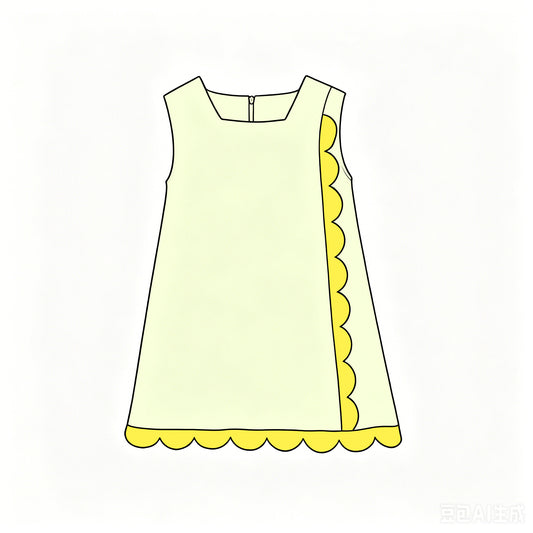 Light Yellow color girls summer yoga scalloped dress preorder