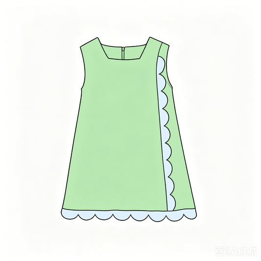 Light green color girls summer yoga scalloped dress preorder