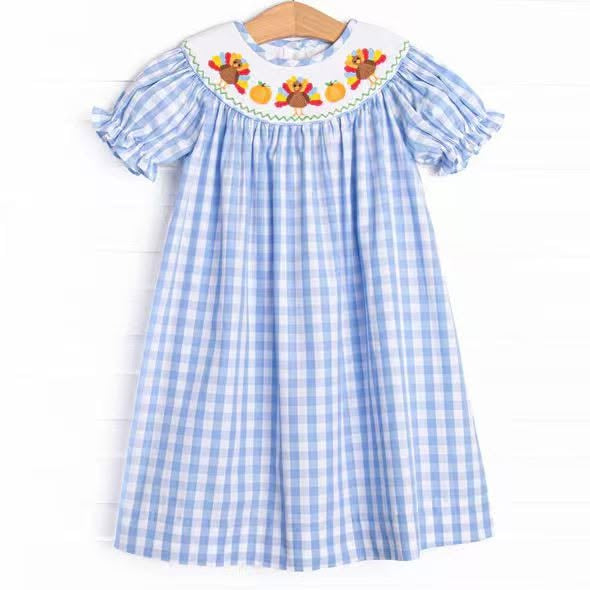 Thanksgiving turkey girls short sleeve fall winter dress preorder