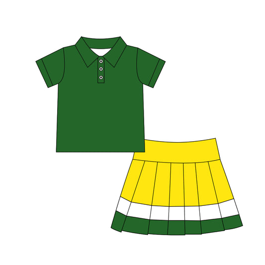 Green short sleeve top matching skirts girls summer yoga outfit preorder