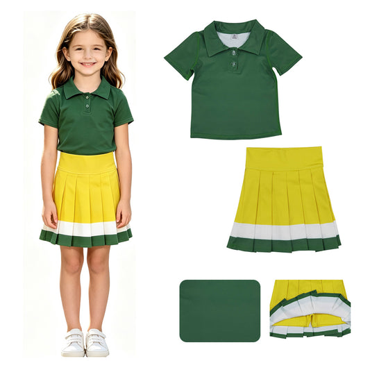 Green short sleeve top matching skirts girls summer yoga outfit