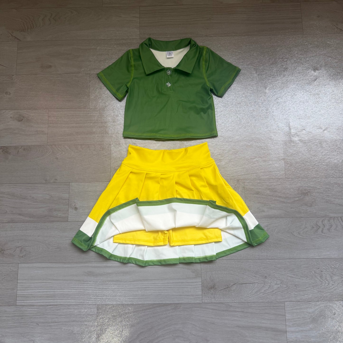 Green short sleeve top matching skirts girls summer yoga outfit preorder