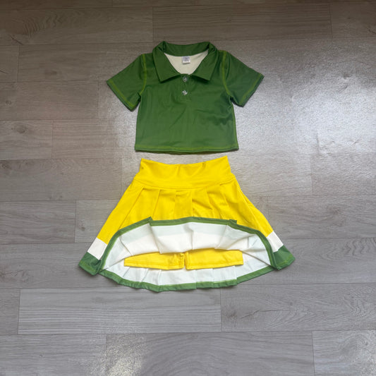Green short sleeve top matching skirts girls summer yoga outfit preorder