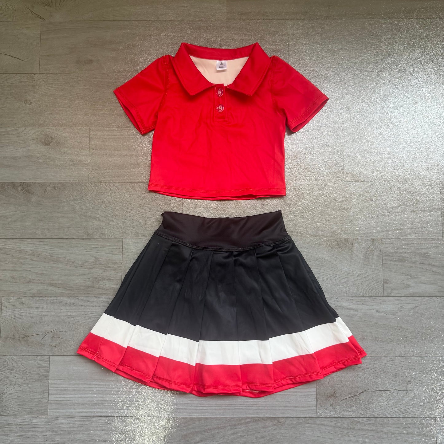 Red short sleeve top matching skirts girls summer yoga outfit preorder