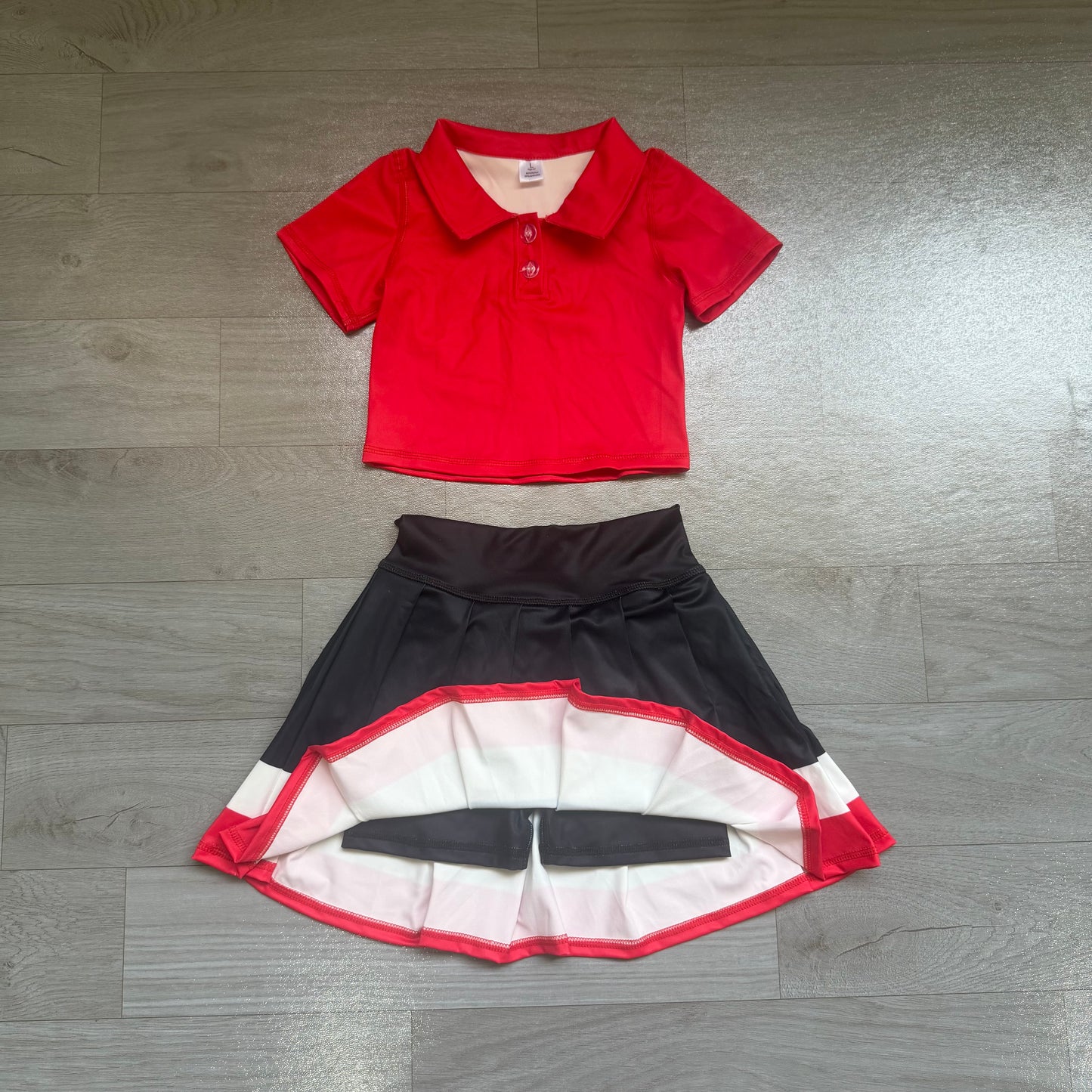 Red short sleeve top matching skirts girls summer yoga outfit preorder