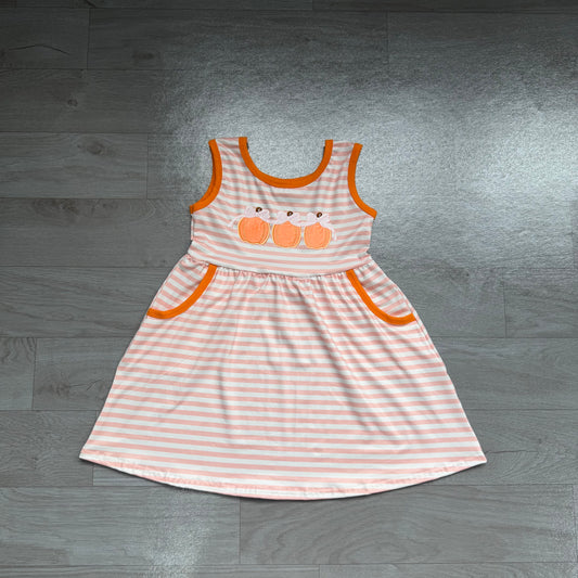 Fall pumpkins embroidery print girls sleeveless dress preorder