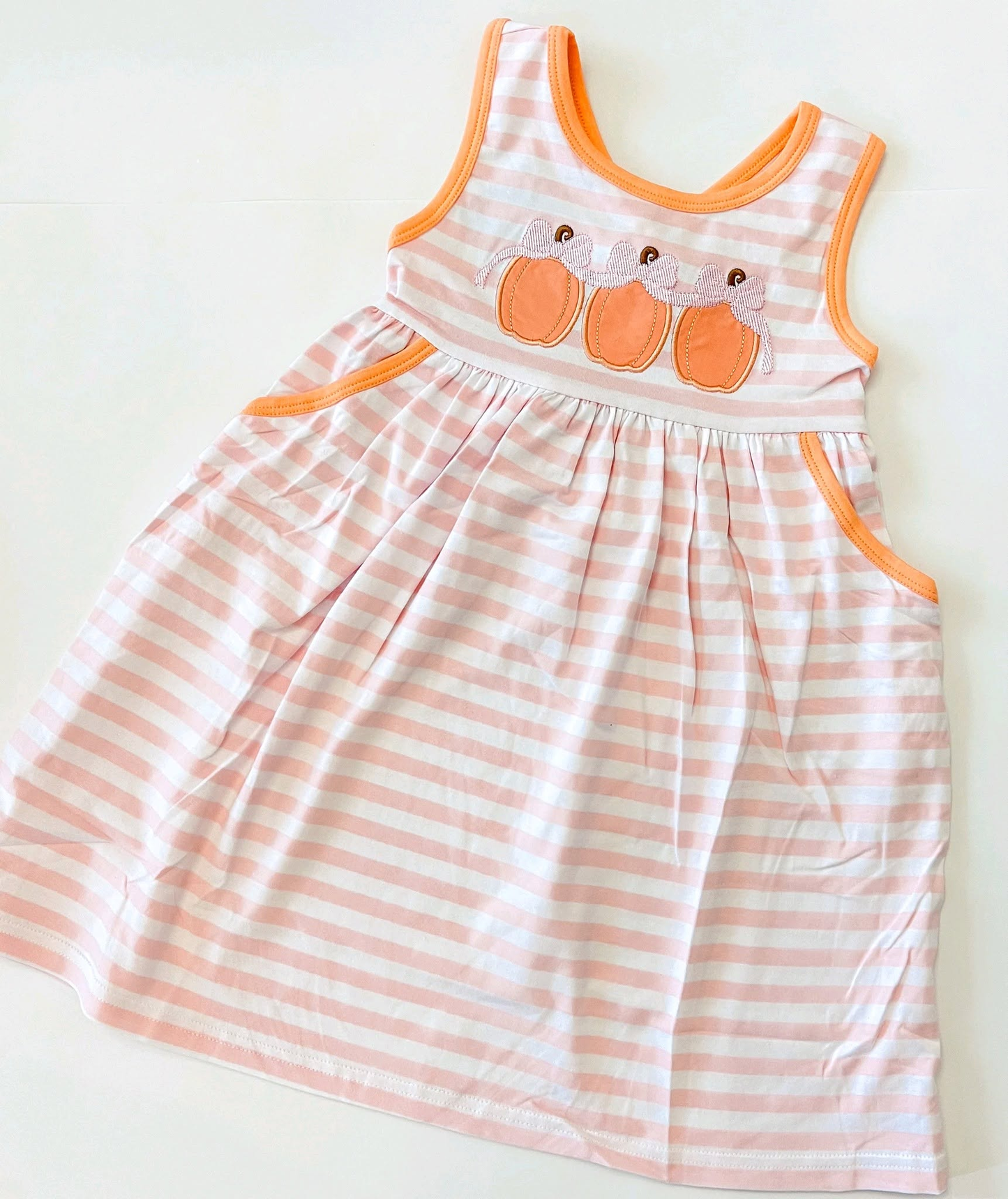 Fall pumpkins print girls sleeveless dress preorder