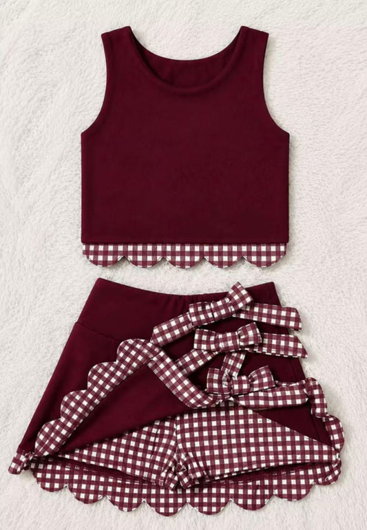 Maroon yoga tank top matching skorts girls outfit preorder
