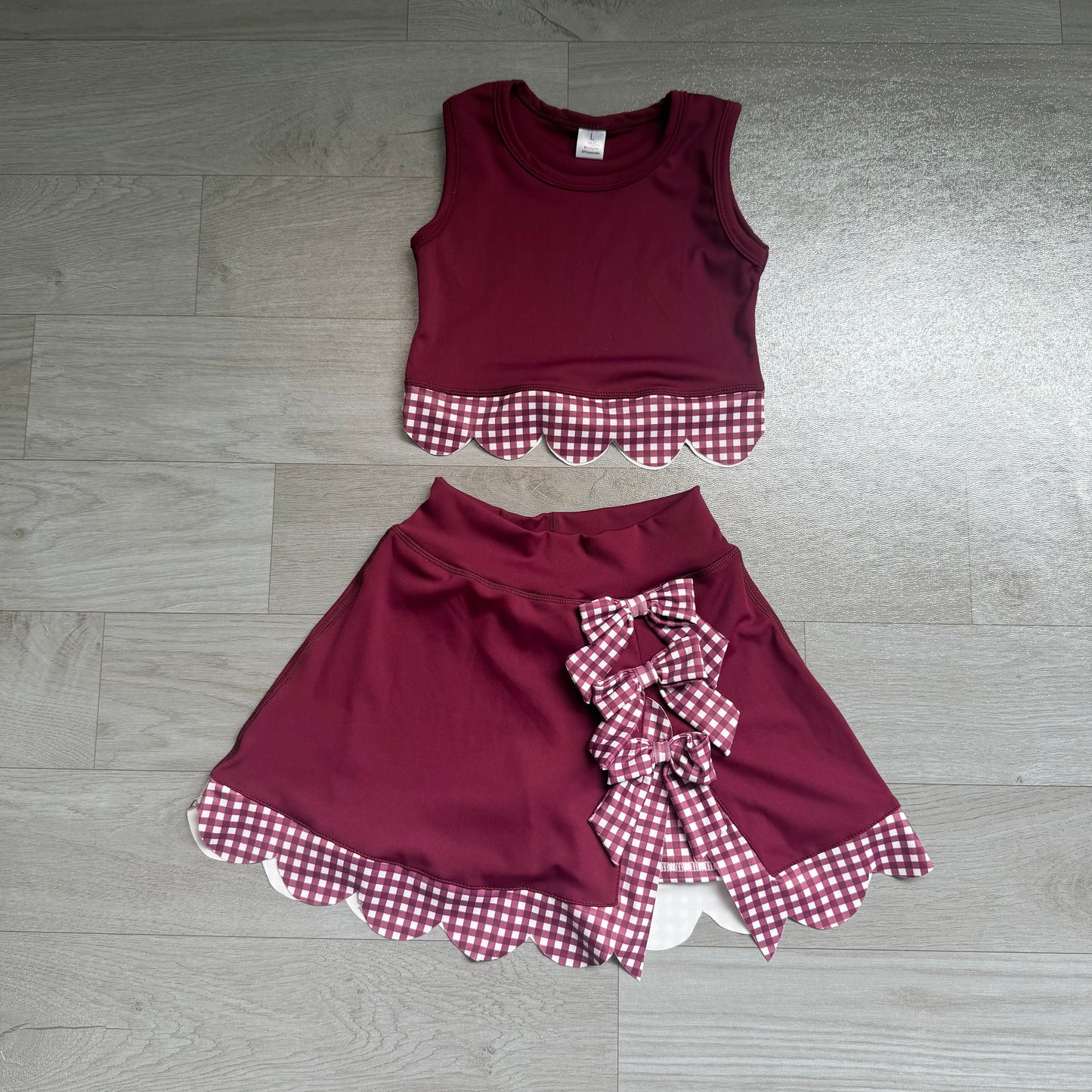 Maroon yoga tank top matching skorts girls outfit preorder