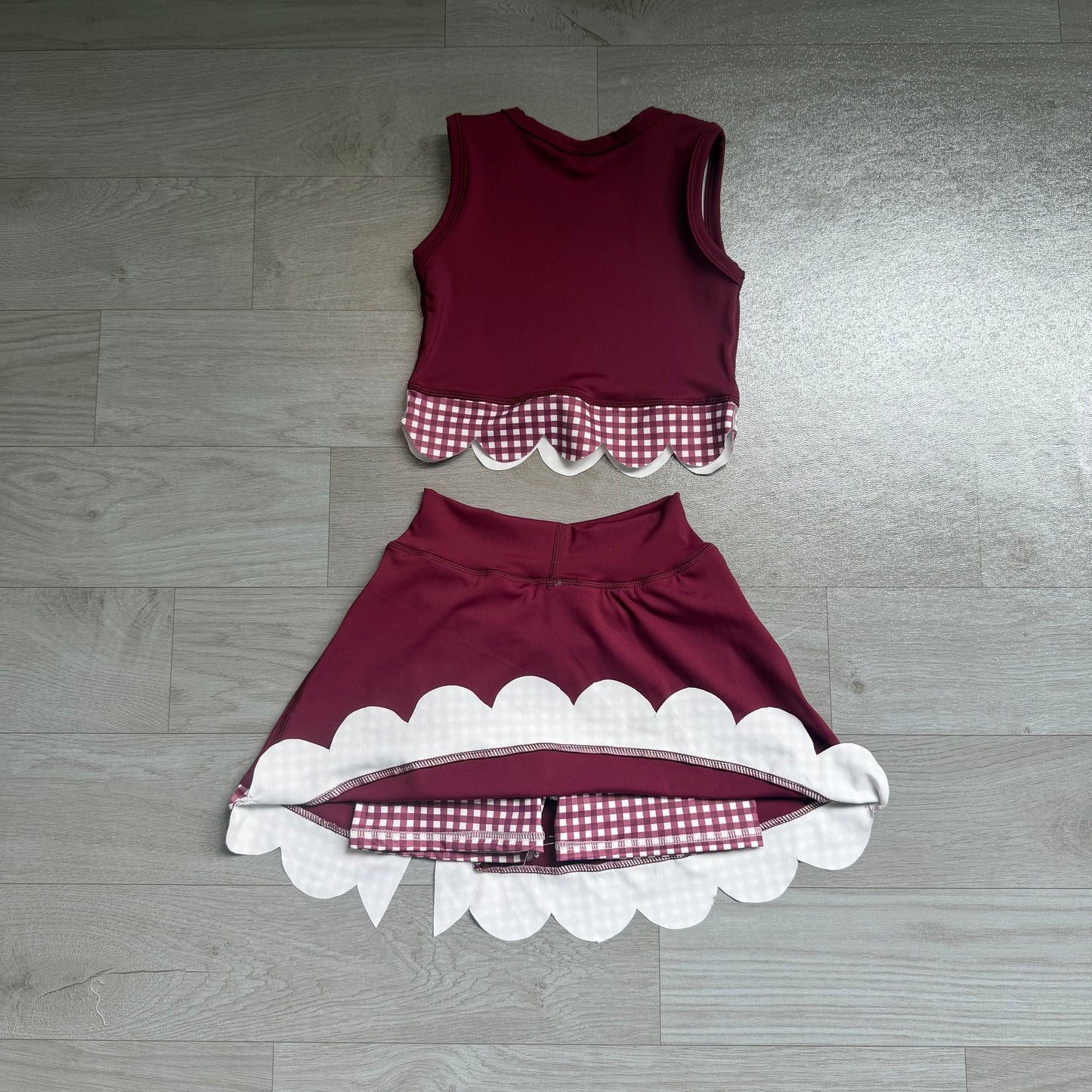 Maroon yoga tank top matching skorts girls outfit preorder