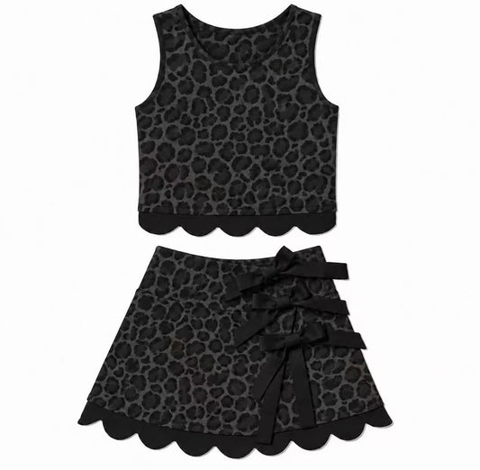 Black leopard sleeveless yoga pullover top matching skorts girls outfit preorder