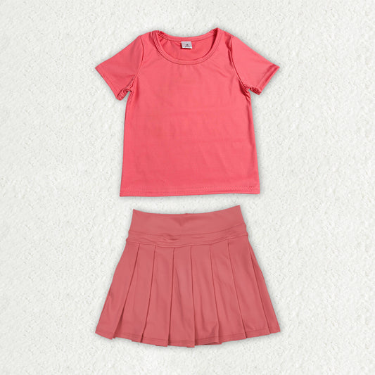 Watermelon color short sleeve yoga top matching skorts girls summer athletic outfit