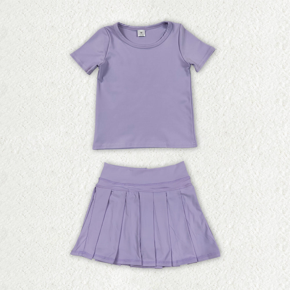 Lavender color short sleeve yoga top matching skorts girls summer athletic outfit