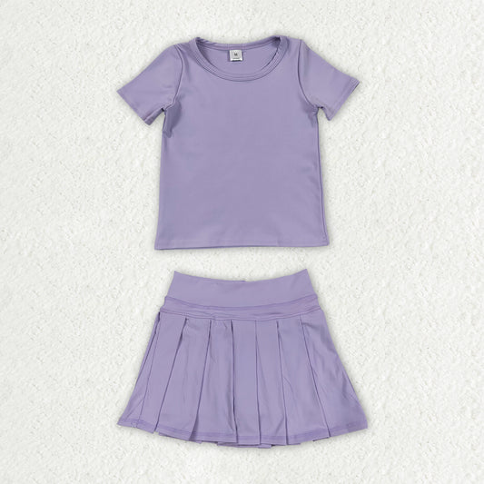 Lavender color short sleeve yoga top matching skorts girls summer athletic outfit